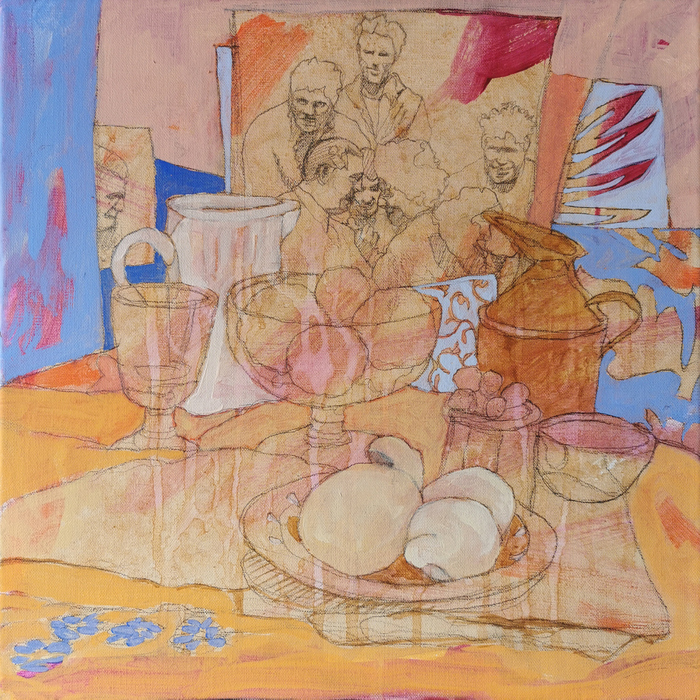 vie silencieuse rose et bleue III - 40x40 - technique mixte